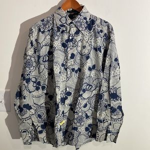 Theory Floral blue white mens L Large long sleeve button down Shirt